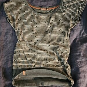 Naketano Blue and Gray Striped Women's Tee